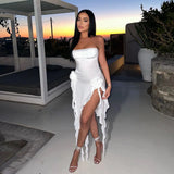 White Strapless Ruffles Chiffon Homecoming Dresses, HZ0307
