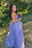 Sweetheart Floral Corset Tulle Ruffle A-line Prom HZ0307