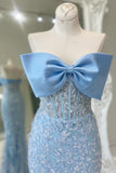 Strapless Light Blue Mermaid Long Prom Dress with HZ0307
