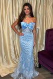 Strapless Light Blue Mermaid Long Prom Dress with HZ0307