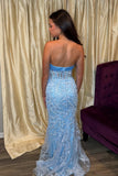 Strapless Light Blue Mermaid Long Prom Dress with HZ0307