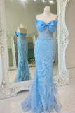 Strapless Light Blue Mermaid Long Prom Dress with HZ0307
