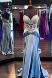 Straps Sheer Appliques Satin Memaid Prom HZ0307