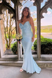 Cowl Neck Light Blue Ruched Fitted Formal HZ0307