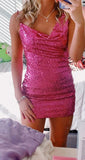 LTP1889,Hot Pink Sequined Homecoming Dresses, Tight Mini School Dance HZ0307
