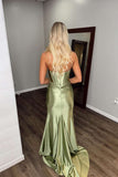 Sage Green Bustier Satin Fitted Prom HZ0307