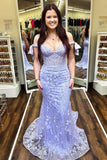 Off the Shoulder Lavender Mermaid Long Prom HZ0307