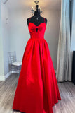 Straps Bow Front Red Satin A-line Prom HZ0307