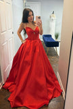 Straps Bow Front Red Satin A-line Prom HZ0307