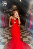 Orange Mermaid Keyhole Long Prom Dress with HZ0307