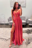 Spaghetti Straps Coral Metallic Twist Long Prom HZ0307