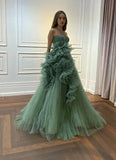 2024 Strapless Pleated Tulle A-Line Prom Evening HZ0307