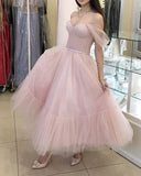 LTP1789,Light Pink Tulle Homecoming Dresses, Off The Shoulder Ankle Length Celebration HZ0307