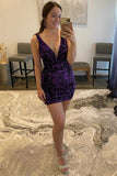 LTP1186,Purple Sequins Plunge Mini Homecoming HZ0307