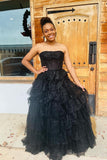 Strapless Black Tulle Tiered Ruffle HZ0307