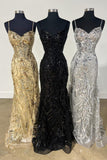 Straps Gold Sequin Mermaid Long Party HZ0307