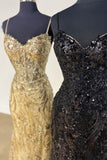 Straps Gold Sequin Mermaid Long Party HZ0307