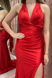 Red Criss-cross Ruched Bow Back Prom Dress with HZ0307