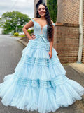 Princess Off The Shoulder Tiered Long Prom HZ0307