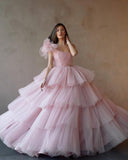 Light Pink One Shoulder Tulle Evening Prom HZ0307