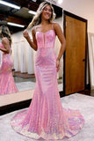 Spaghetti Straps Mermaid Sequins Long Evening Prom HZ0307