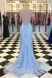 Lace Up Back Mermaid Appliques Long Evening Prom HZ0307