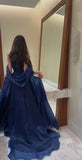 Navy Blue Organza A-Line Evening Prom HZ0307