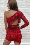 One Shoulder Sequin Bodycon Tassel Homecoming HZ0307