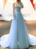 LTP0992,Baby blue tulle prom dresses applique a-line evening formal HZ0307