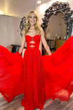 Sweetheart Red Chiffon Pleated A-line Long Prom HZ0307