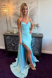 Sweetheart Blue Ruched Fitted Long Prom Dress with HZ0307