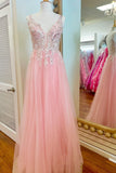 V Neck Pink Tulle Long Princess HZ0307