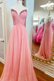 Strapless V Neck Pink Chiffon Long Prom HZ0307