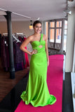 One Shoulder Hot Pink Ruched Keyhole Fitted Prom HZ0307
