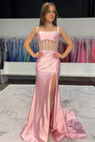 Light Blue Corset Satin Fitted Long Prom HZ0307