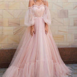 LTP1288,Light blue tulle long prom dresses,off the shoulder pink evening HZ0307