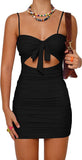 Women's Sexy Bodycon Cut Out Ruched Backless Spaghetti Strap Mini Club Party HZ0307