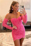 Pink Lace Bodycon Homecoming Dresses With Detachable HZ0307