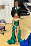 Dark Green Keyhole Satin Fitted Long Prom HZ0307