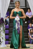 Dark Green Keyhole Satin Fitted Long Prom HZ0307