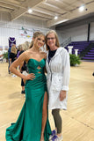 Dark Green Keyhole Satin Fitted Long Prom HZ0307