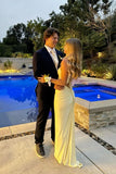 Strapless Yellow Fitted Long Prom Dress with Lace-up HZ0307