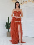 LTP1591,Stunning Tiered Sweetheart Tulle Slit Lace Prom Dresses Sleeveless Evening HZ0307