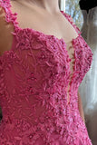 Hot Pink Lace Embroidery A-line Long Formal HZ0307