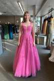Hot Pink Lace Embroidery A-line Long Formal HZ0307