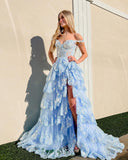 LTP1715,Cute A Line Off the Shoulder Light Blue Sequins Lace Long Prom Dresses with HZ0307