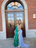 LTP1028,Sparkly Mermaid V Neck Straps Sequins Blue Prom Dress,Glitter Slit Evening HZ0307