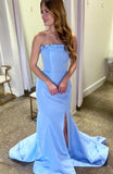 Sky Blue Mermaid Satin Long Evening Prom HZ0307