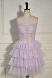 Baby Blue Strapless Tulle Tiered Homecoming HZ0307
