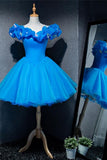 LTP1757, Princess Blue A-Line Short Prom Dress, Off The Shoulder Homecoming HZ0307